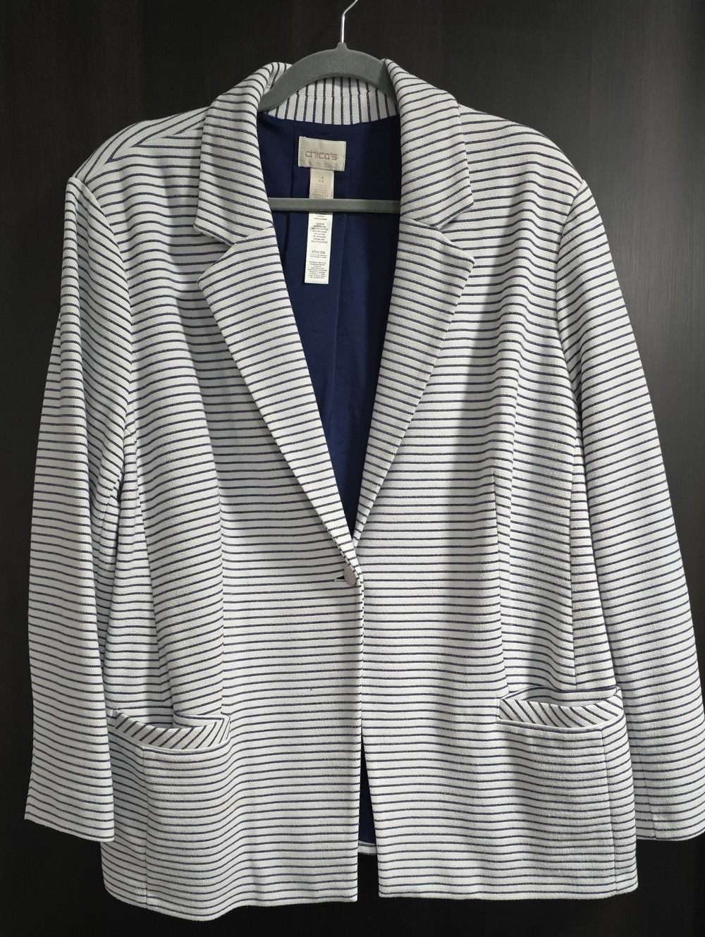 Chico's Statement Blazer! Navy/White With Corset Detail On Back